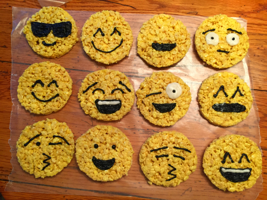 Sue at Home Emoji Rice Krispie Treats black piping